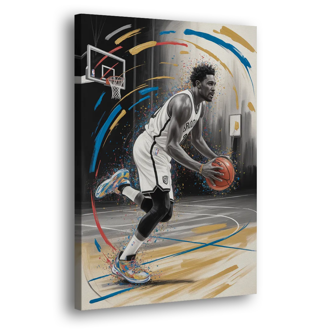 Brooklyn Nets Dynamic Action Scene  Impressionistic Basketball Art Side - Canvas Wall Art