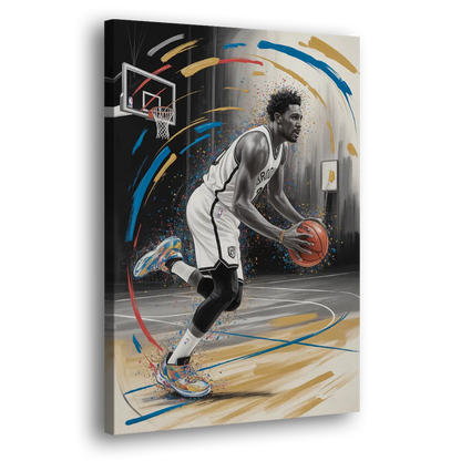 Brooklyn Nets Dynamic Action Scene  Impressionistic Basketball Art Side - Canvas Wall Art