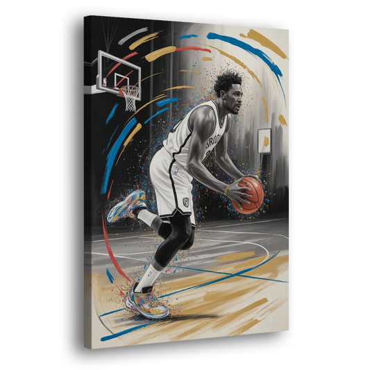 Brooklyn Nets Dynamic Action Scene  Impressionistic Basketball Art Side - Canvas Wall Art