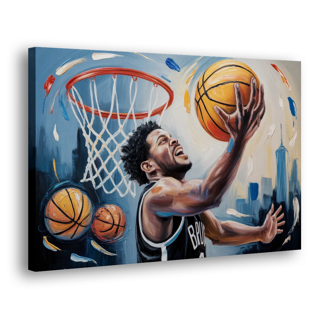 Brooklyn Nets Dynamic Basketball Impressionism Art Side - Canvas Wall Art