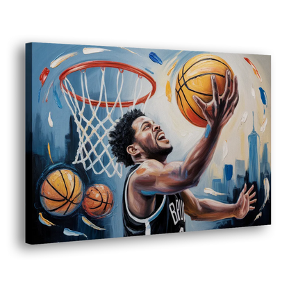 Brooklyn Nets Dynamic Basketball Impressionism Art Side - Canvas Wall Art