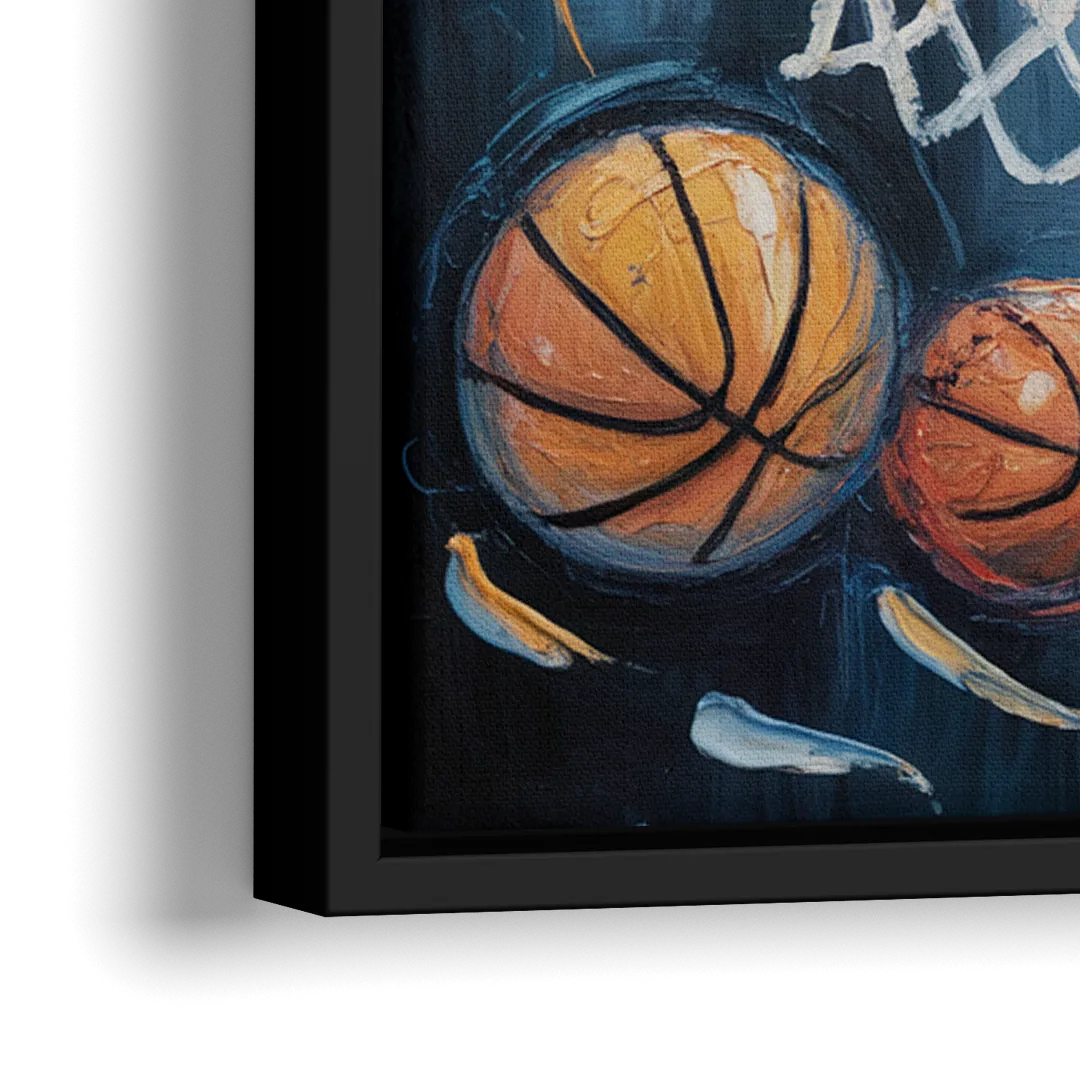 Brooklyn Nets Dynamic Basketball Impressionism Art - Close-Up Black Frame Canvas