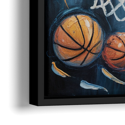 Brooklyn Nets Dynamic Basketball Impressionism Art - Close-Up Black Frame Canvas
