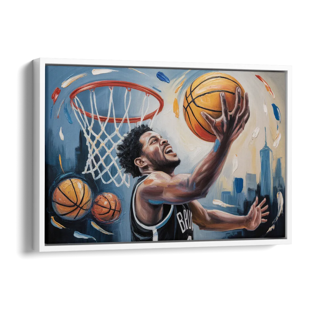 Brooklyn Nets Dynamic Basketball Impressionism Art Side - White Canvas Wall Art