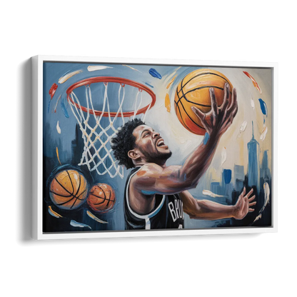 Brooklyn Nets Dynamic Basketball Impressionism Art Side - White Canvas Wall Art