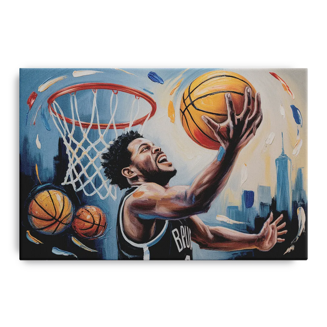 Brooklyn Nets Dynamic Basketball Impressionism Art Front - Canvas Wall Art