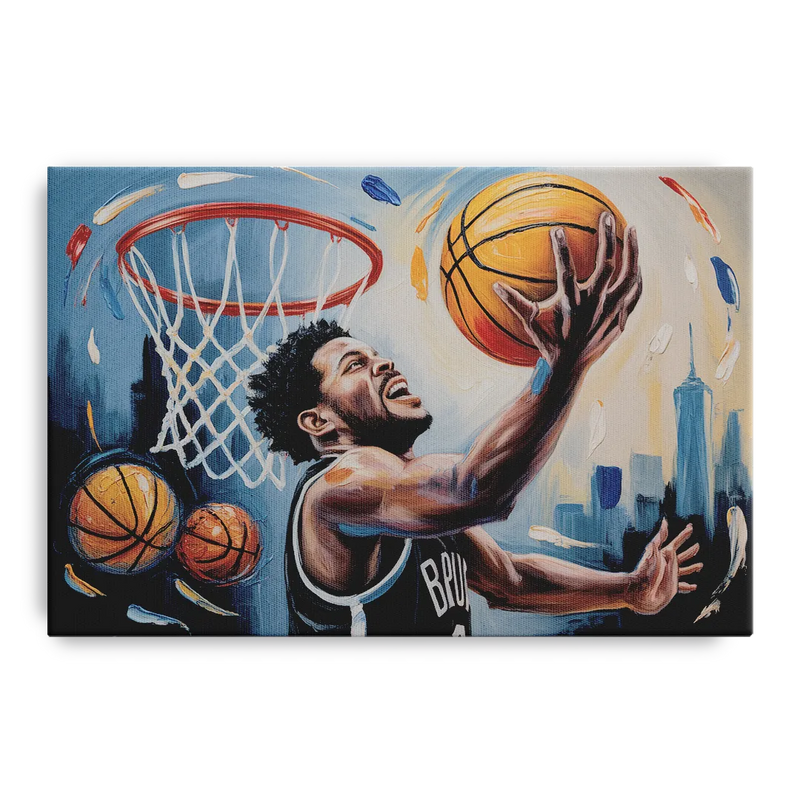 Brooklyn Nets Dynamic Basketball Impressionism Art Front - Canvas Wall Art