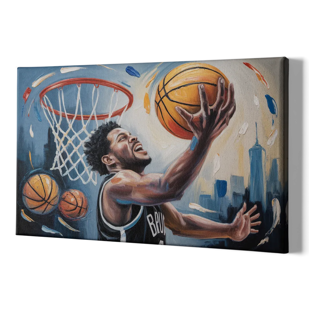 Brooklyn Nets Dynamic Basketball Impressionism Art - Canvas Print Art Sides