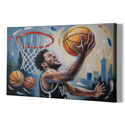 Brooklyn Nets Dynamic Basketball Impressionism Art - Canvas Print Art Sides