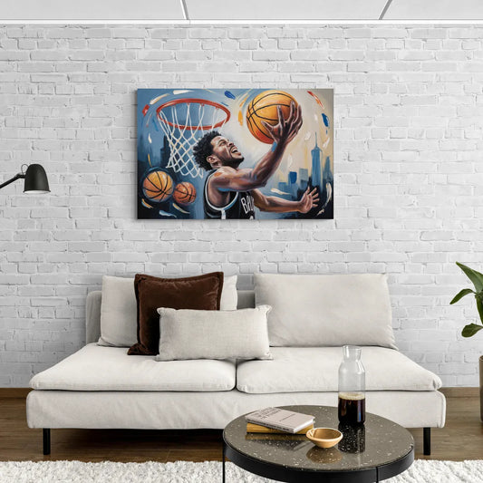 Brooklyn Nets Dynamic Basketball Impressionism Art - Canvas Wall Art Living Room