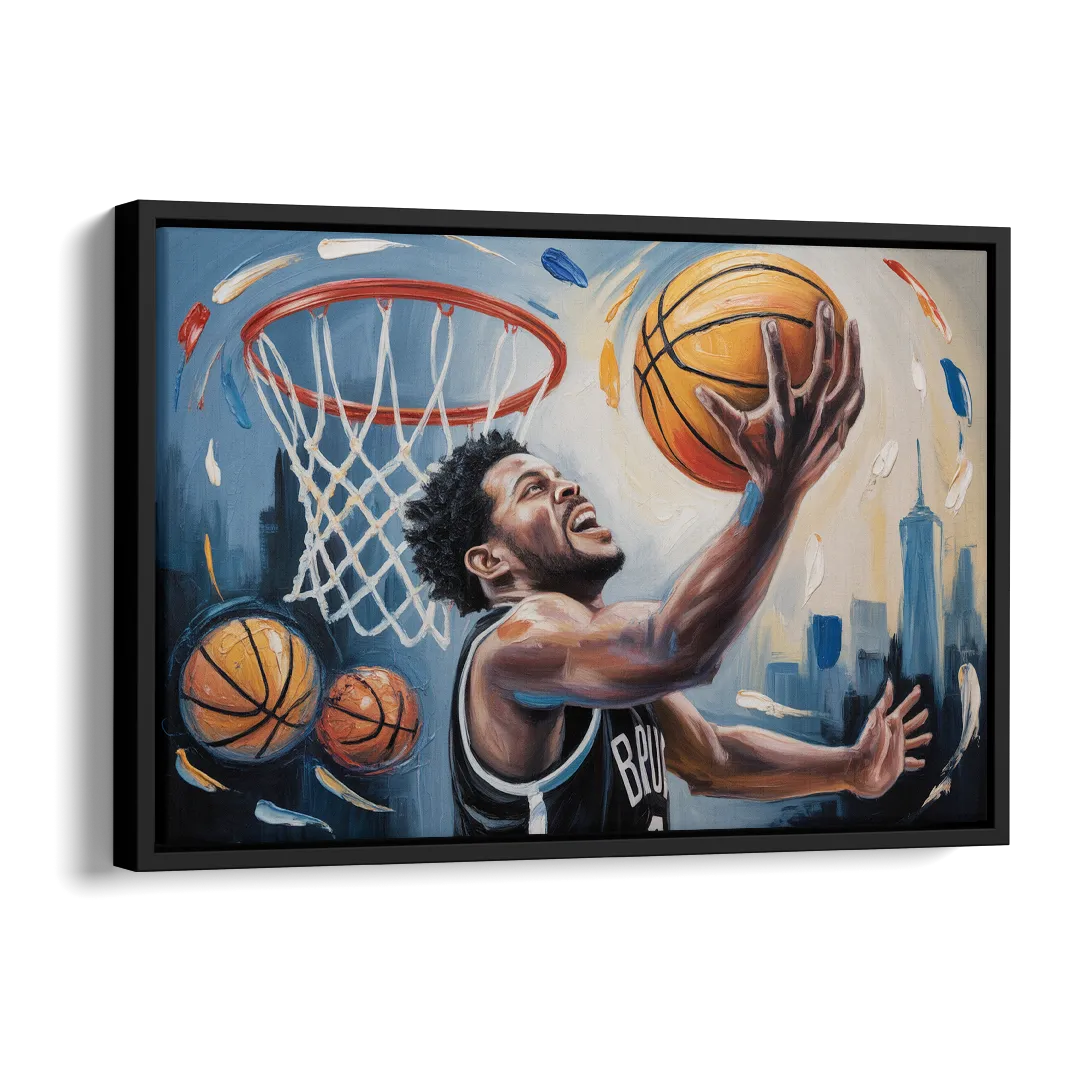 Brooklyn Nets Dynamic Basketball Impressionism Art Side - Black Canvas Wall Art