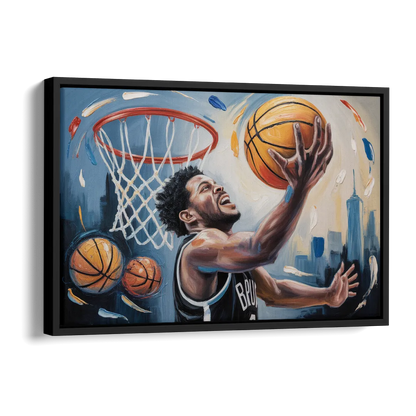 Brooklyn Nets Dynamic Basketball Impressionism Art Side - Black Canvas Wall Art