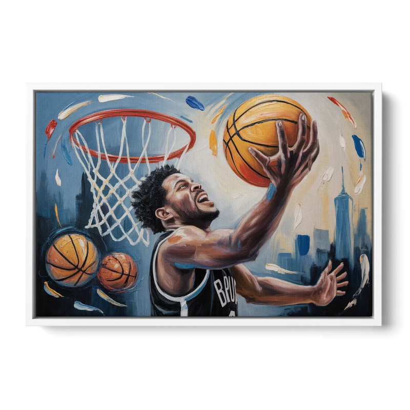 Brooklyn Nets Dynamic Basketball Impressionism Art Front - White Canvas Wall Art