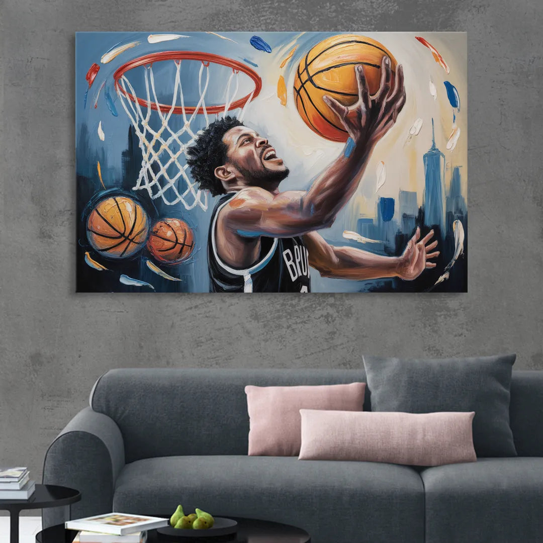 Brooklyn Nets Dynamic Basketball Impressionism Art Living Room - Canvas Wall Art