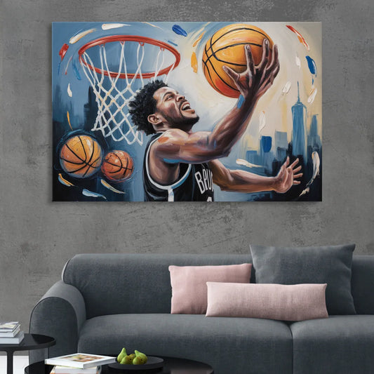 Brooklyn Nets Dynamic Basketball Impressionism Art Living Room - Canvas Wall Art