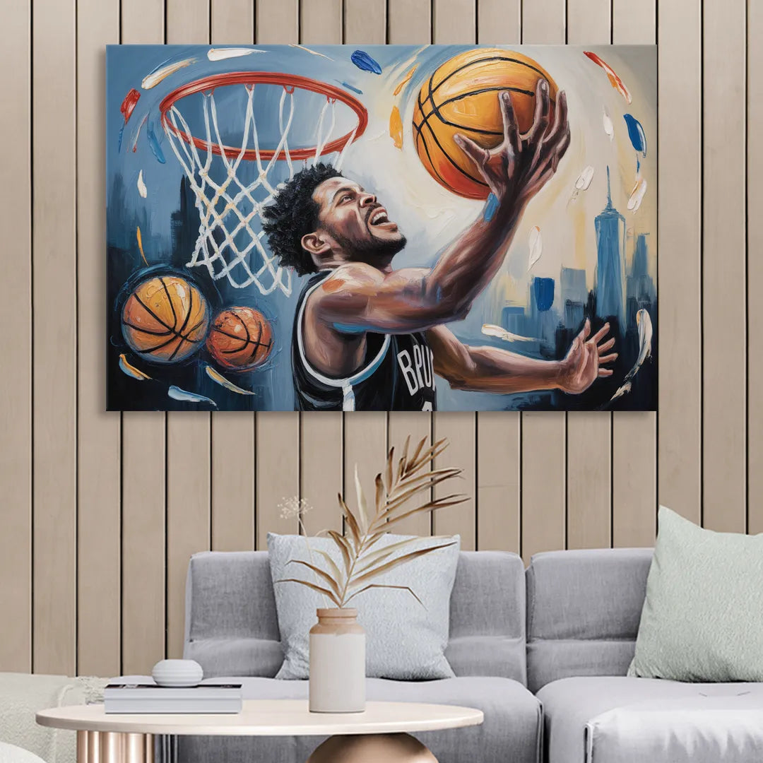 Brooklyn Nets Dynamic Basketball Impressionism Art Sitting Room - Canvas Wall Art