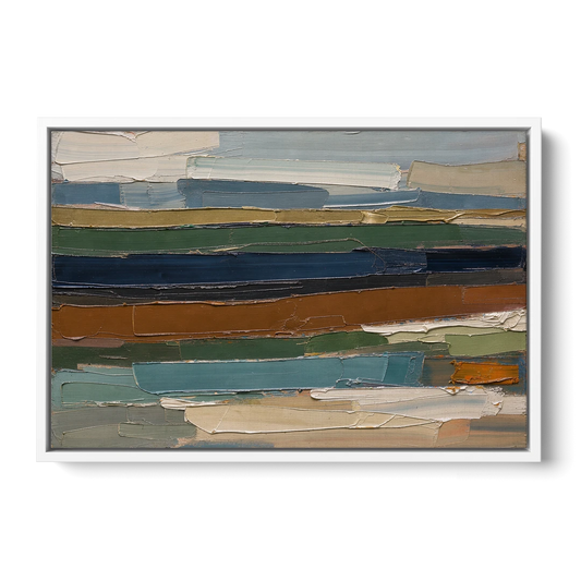 Brown Abstract Wall Art of Weathered Strata - White Framed Canvas Wall Art - Front