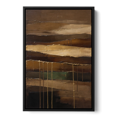 Brown Earth Strata with Gold Drips - Black Framed Canvas Wall Art - Front