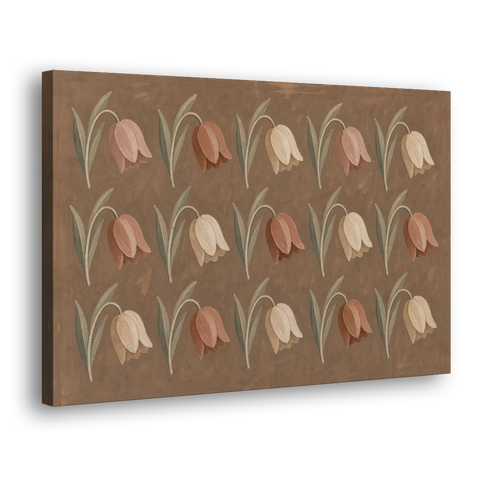 Brown Floral Wall Art with Nodding Tulip Rows - Canvas Wall Art - Side