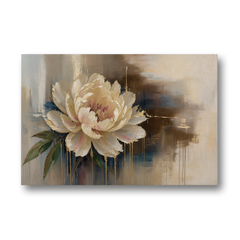Brown Flower Wall Art with a Gilded Ivory Peony - Canvas Wall Art - Front
