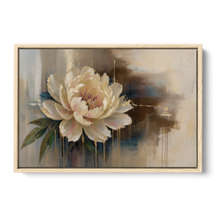 Brown Flower Wall Art with a Gilded Ivory Peony - Oak Framed Canvas Wall Art - Front