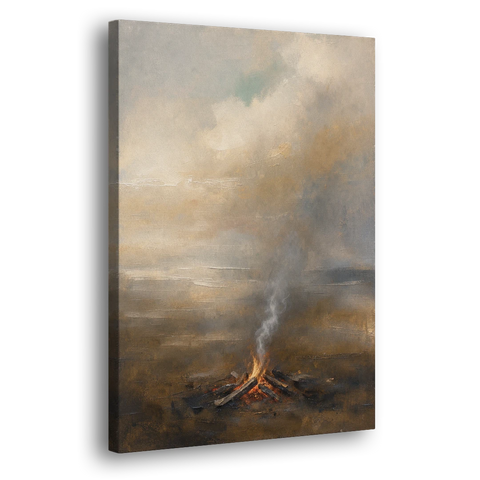 Brown and Gold Wall Art Campfire Smoke at Dusk - Canvas Wall Art - Side