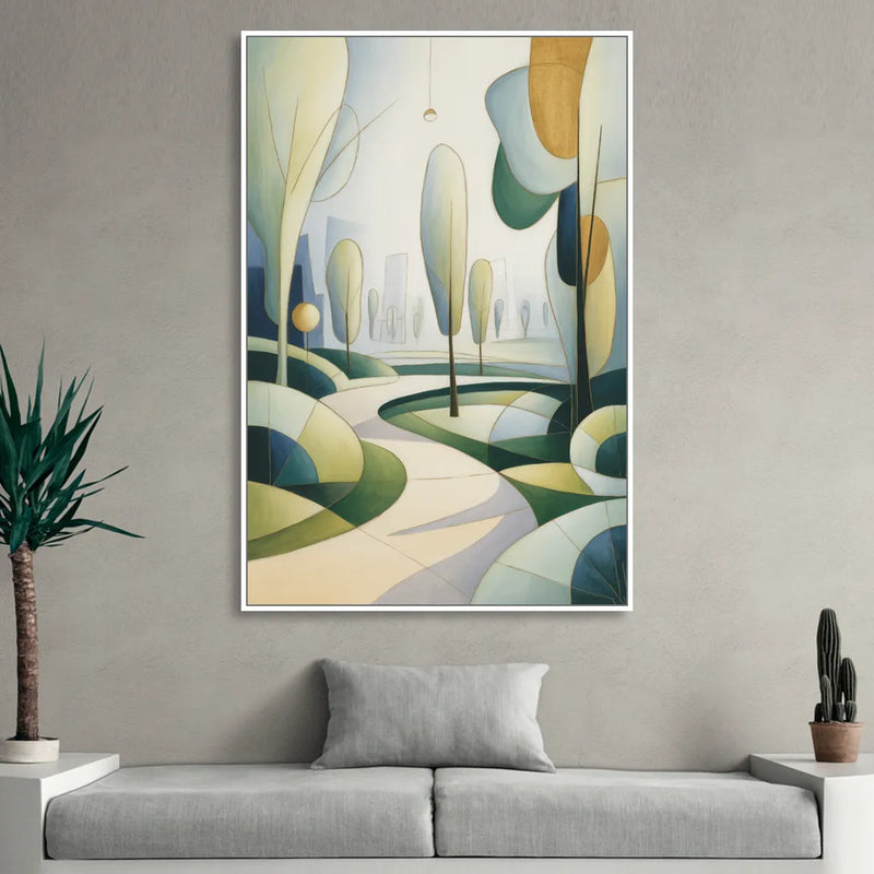 Brussels Park Tranquility Living Room - White Canvas Wall Art