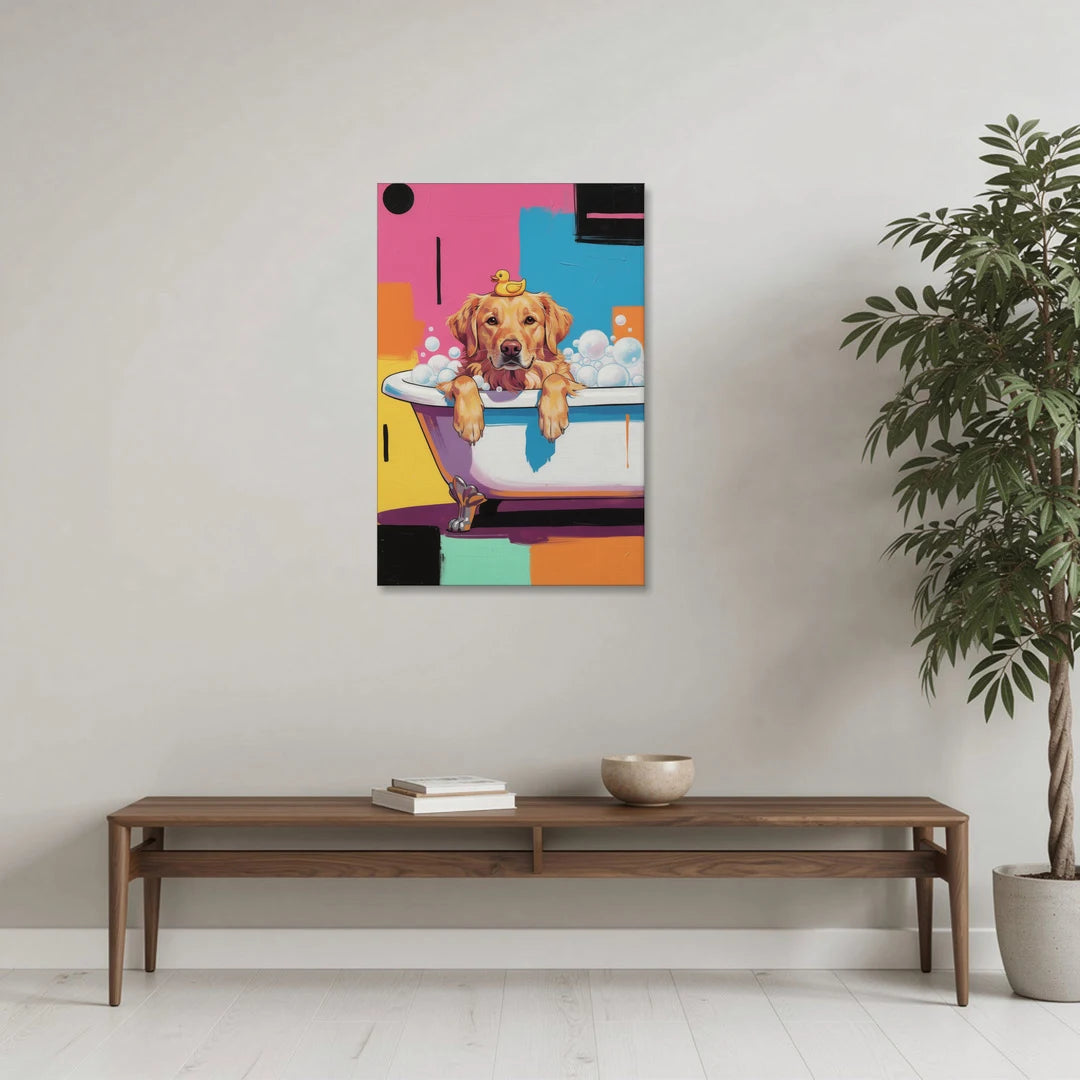 Bubble Bath Golden Retriever - Canvas Wall Art - Coffee Table - 24x36