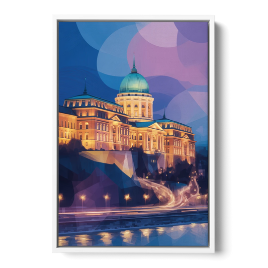 Buda Castle Glow - White Framed Canvas Wall Art - Front