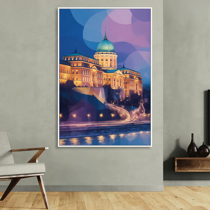 Buda Castle Glow Sitting Room - White Canvas Wall Art