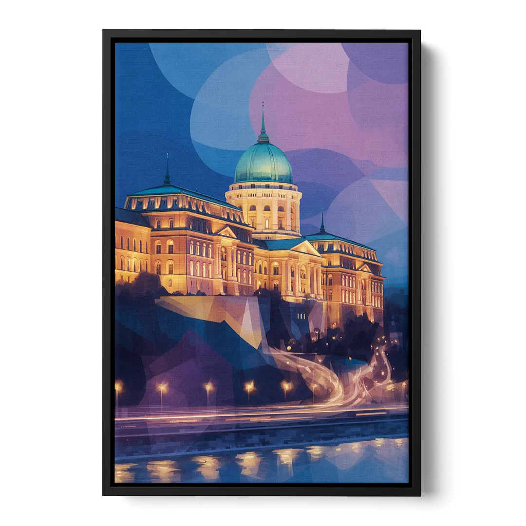 Buda Castle Glow Front - Black Canvas Wall Art