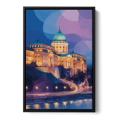 Buda Castle Glow Front - Black Canvas Wall Art