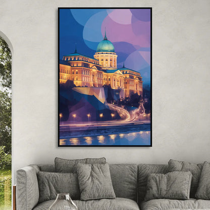 Buda Castle Glow Living Room - Black Canvas Wall Art