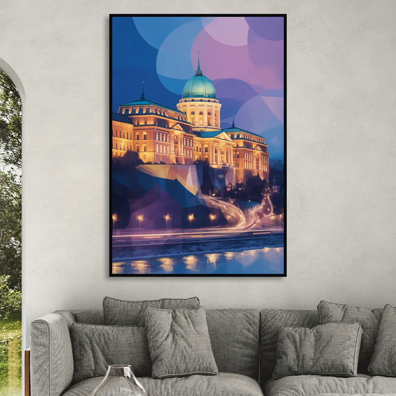 Buda Castle Glow Living Room - Black Canvas Wall Art