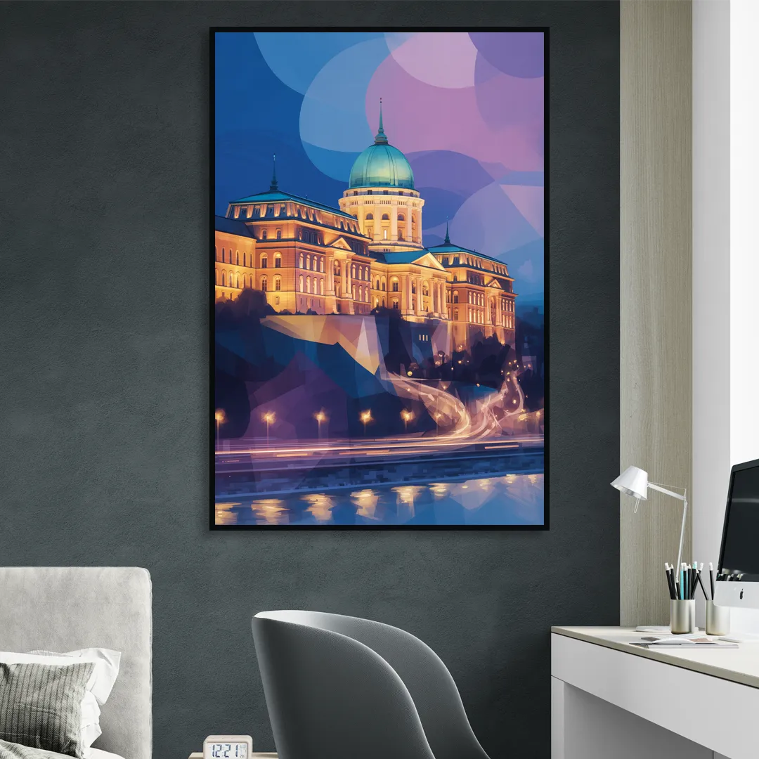Buda Castle Glow Sitting Room - Black Canvas Wall Art