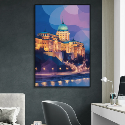 Buda Castle Glow Sitting Room - Black Canvas Wall Art