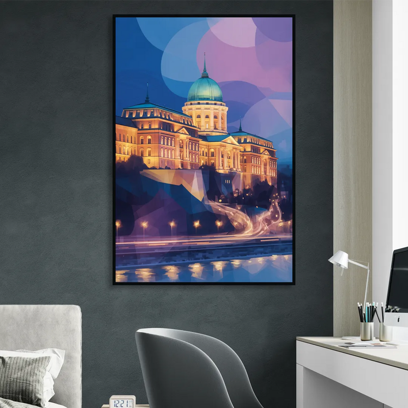 Buda Castle Glow Sitting Room - Black Canvas Wall Art