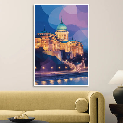 Buda Castle Glow Living Room - White Canvas Wall Art