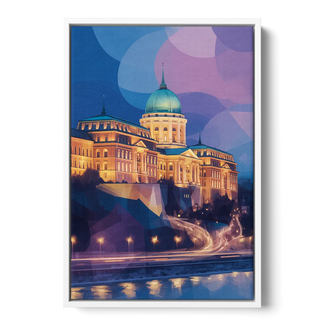 Buda Castle Glow Front - White Canvas Wall Art