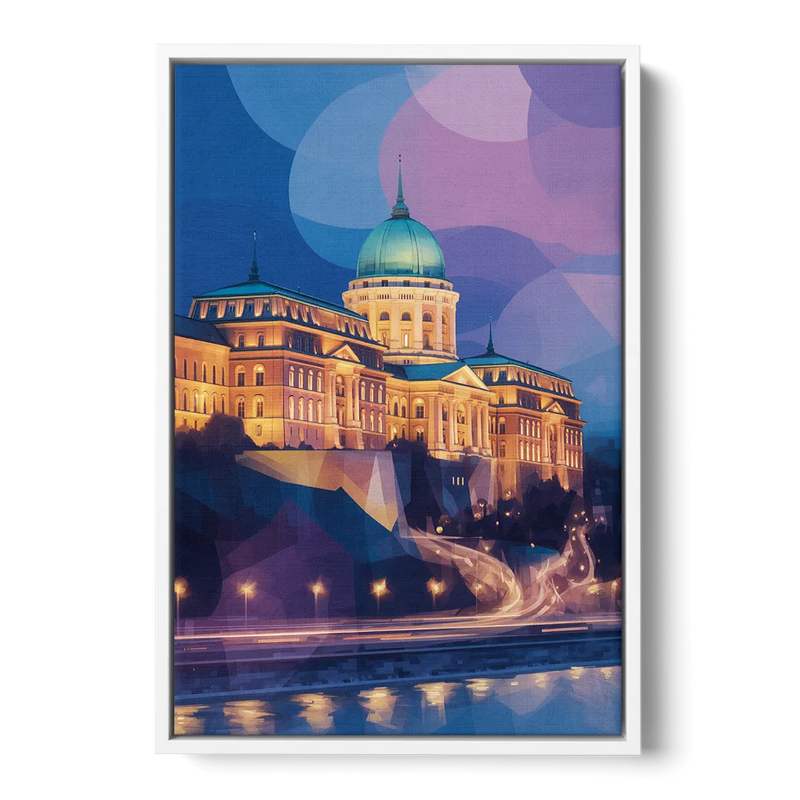 Buda Castle Glow Front - White Canvas Wall Art