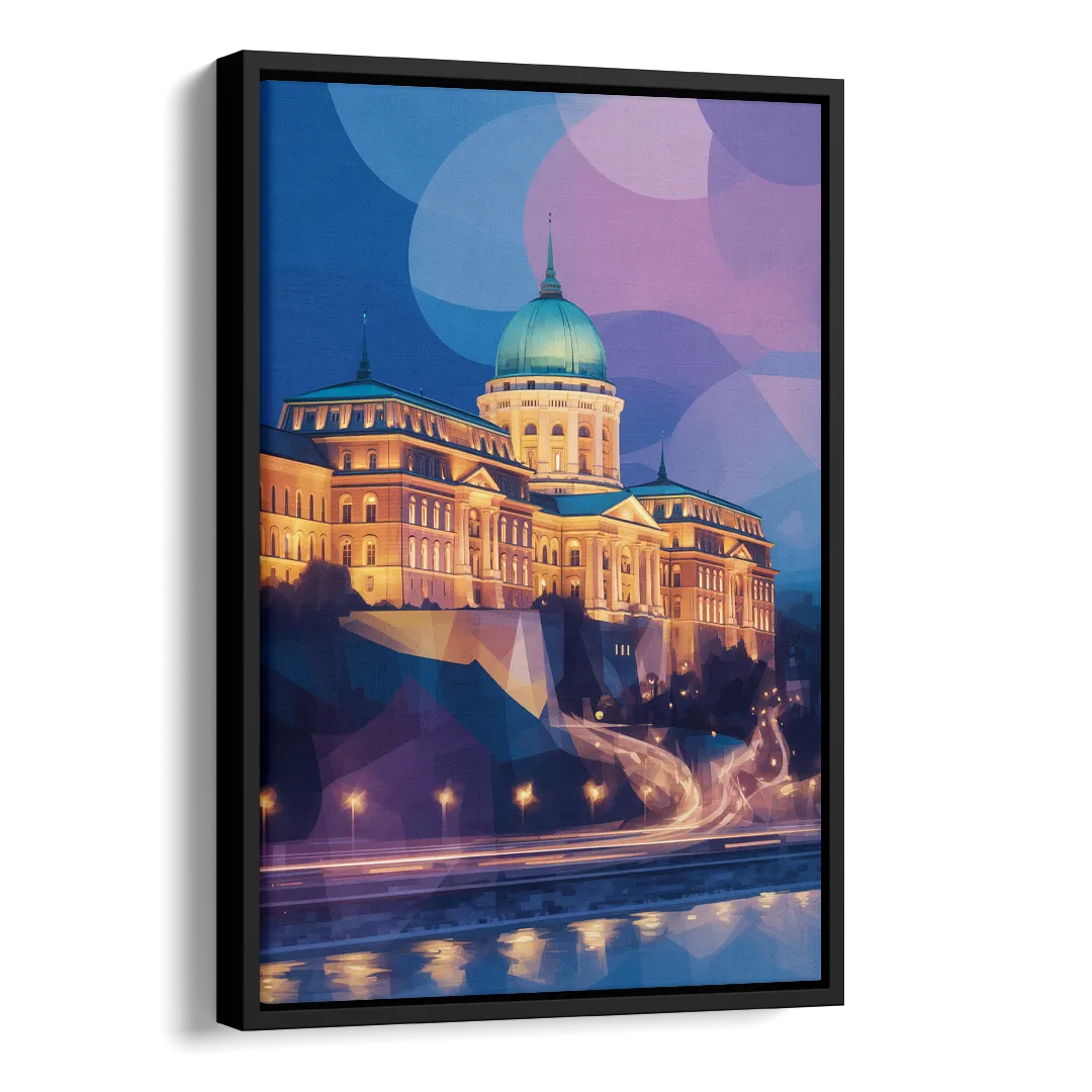 Buda Castle Glow Side - Black Canvas Wall Art