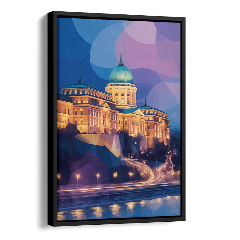 Buda Castle Glow Side - Black Canvas Wall Art