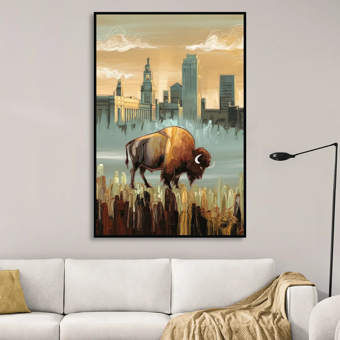 Buffalo All America City Living Room - Black Canvas Wall Art