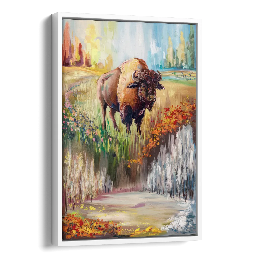 Buffalo All Seasons Beauty Side - White Canvas Wall Art