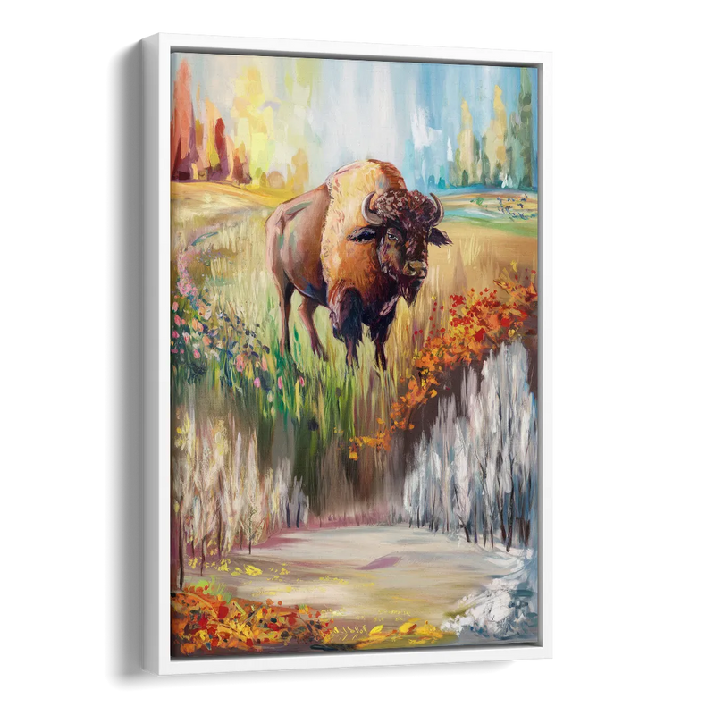 Buffalo All Seasons Beauty Side - White Canvas Wall Art