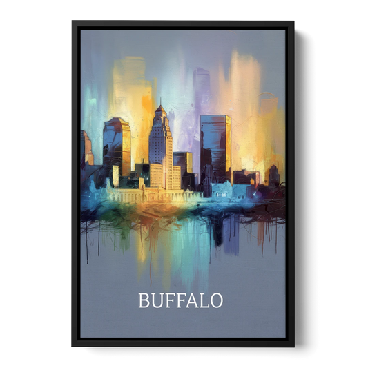 Buffalo Architectural Charm - Black Framed Canvas Wall Art - Front