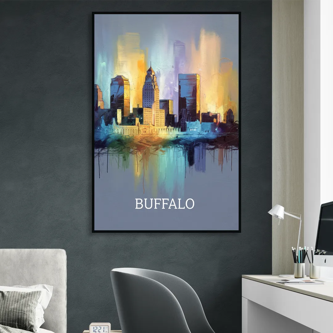 Buffalo Architectural Charm Living Room - Black Canvas Wall Art