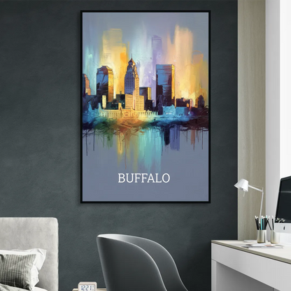 Buffalo Architectural Charm Living Room - Black Canvas Wall Art