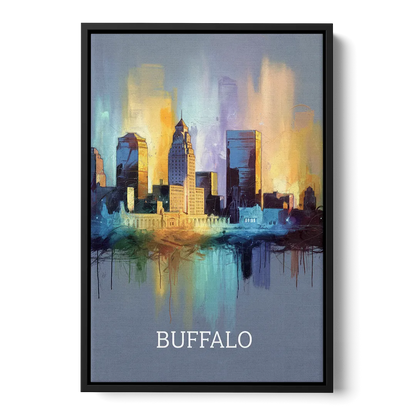 Buffalo Architectural Charm Front - Black Canvas Wall Art
