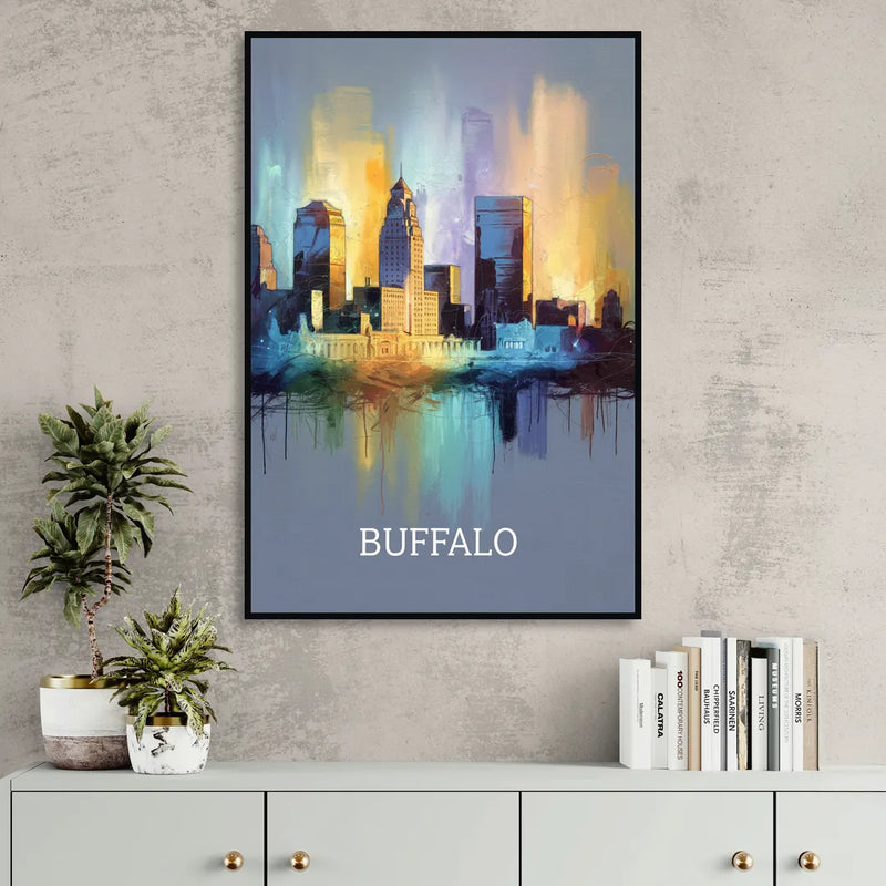 Buffalo Architectural Charm Sitting Room - Black Canvas Wall Art